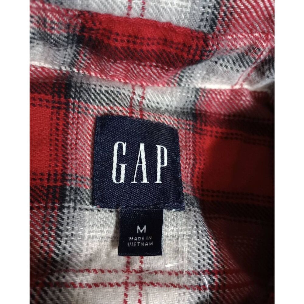 GAP Womens Plaid Flannel Button Up Long Sleeve Shirt Red‎ White Cottagecore - Picture 5 of 7